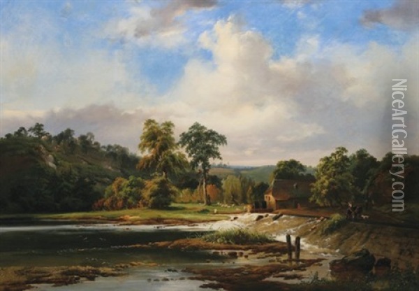 River Scene Oil Painting - Joseph Quinaux