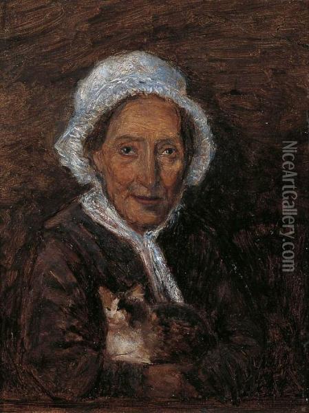 Femme Et Son Petit Chat Oil Painting - Stanislas Lepine