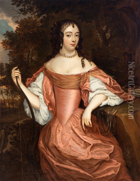 Maria Van Oranje-nassau, Paltsgravin, Hertogin Van Simmern (1642-1688), Kniestuk Als Diana Oil Painting - Jan Mytens