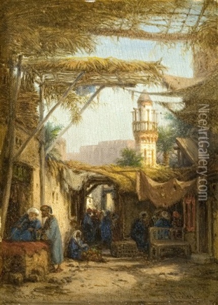 Strasse In Kairo Mit Minarett Oil Painting - Bernhard H. Fiedler