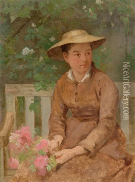 Young Lady On A Park Bench Oil Painting - Francois Furet