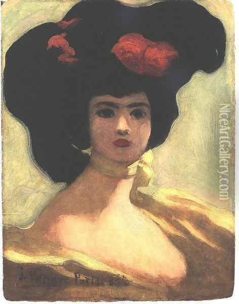 Woman of Black Hat 1894 Oil Painting - Janos Vaszary