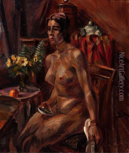 Seated Nude In An Interior Oil Painting - Henri Le Fauconnier