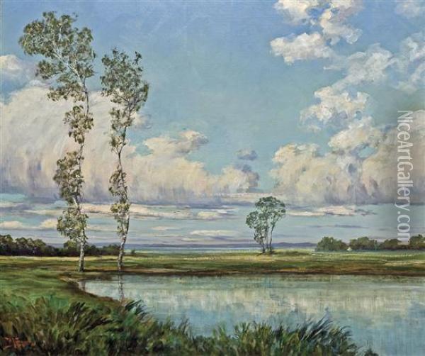 Sunlit Landscape With Pond Oil Painting - Walter Koeniger