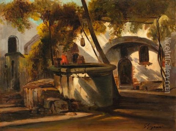 Hof Mit Brunnen (sorrent) Oil Painting - Giacinto Gigante