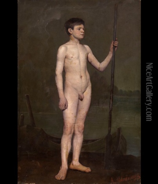 Boy With An Oar Oil Painting - Alexander Nikranovich Novoskoltsev