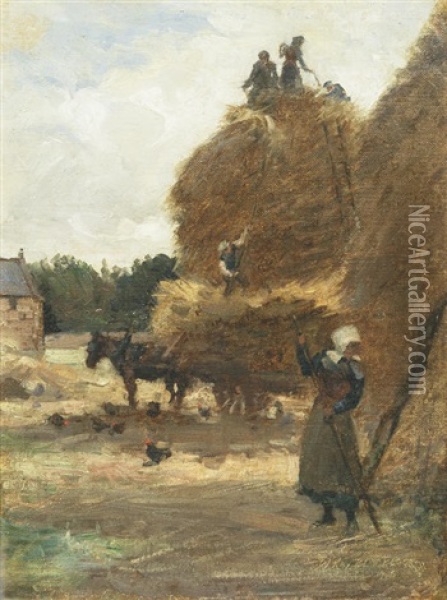 Stacking The Corn Oil Painting - William Kay Blacklock