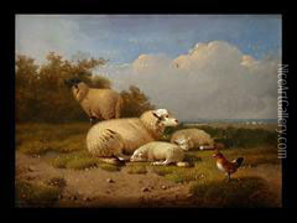 Schafe In Weiter Landschaft Oil Painting - Joseph Van Dieghem