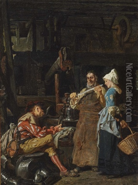 Scene At The Weaponsmith Oil Painting - Carl von Haeberlin