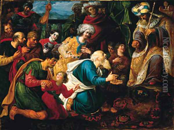 Joseph's family in Egypt Oil Painting - Kasper or Gaspar van den Hoecke