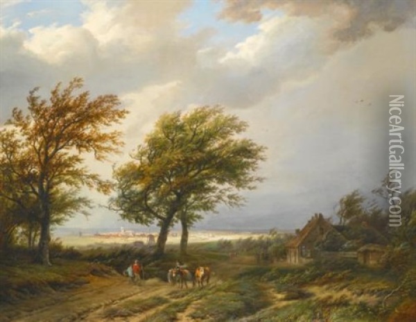 Travellers In A Windswept Landscape Oil Painting - Willem Bodemann