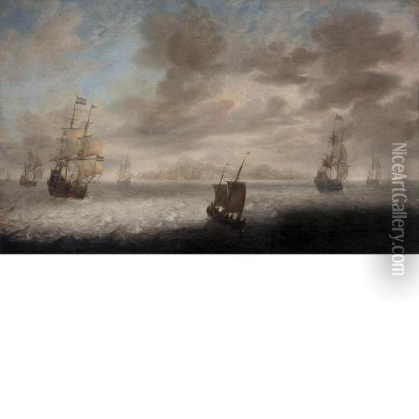 Dutch Vessels Off A Coast Oil Painting - Jeronymus Van Diest