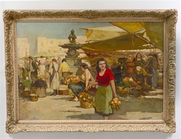 Woman At The Market Oil Painting - Giuseppe Pitto