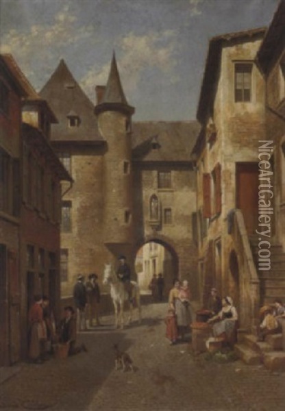 Une Vieille Porte A Uzerche Oil Painting - Jacques Francois Carabain