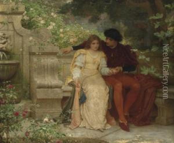 Lovers In A Garden Oil Painting - Charles E. Perugini