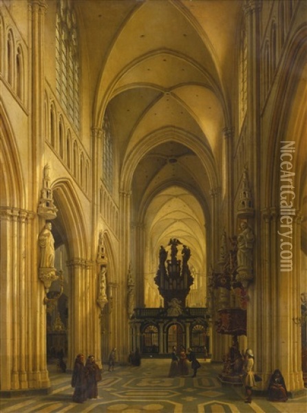 Interior Of A Cathedral Oil Painting - Louis Gallait