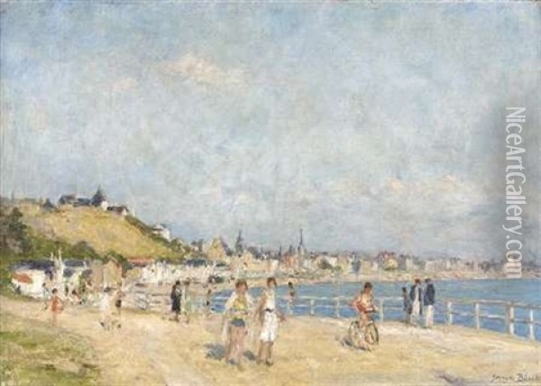 On The Promenade, Le Havre Oil Painting - Georges Jules Ernest Binet