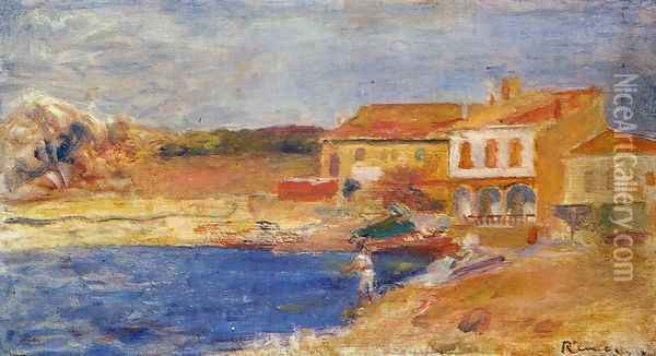 Houses By The Sea Oil Painting - Pierre Auguste Renoir
