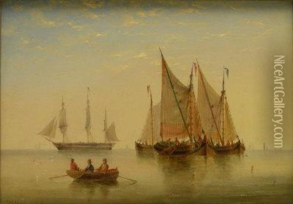 'shipping Becalmed Oil Painting - Henry Redmore