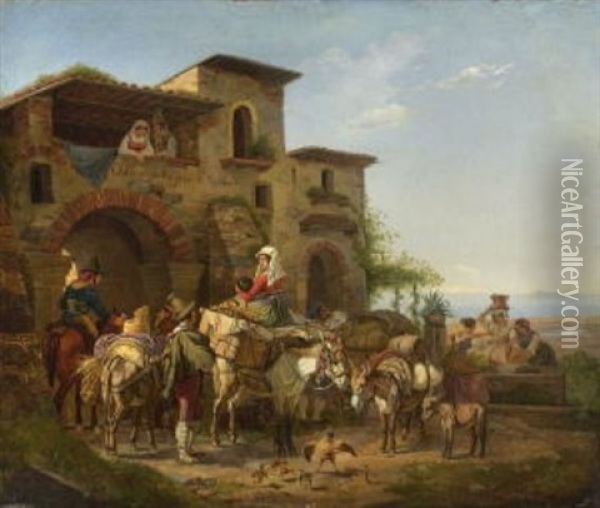 Vor Der Osteria Della Croce Di Maltha Oil Painting - Peter Heinrich Lambert Von Hess