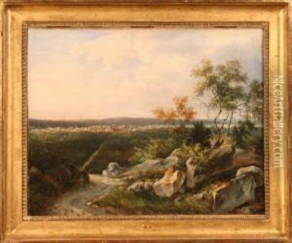 Vue De Fontainebleau Et Du Chateau. Oil Painting - Jules Louis Phillipe Coignet