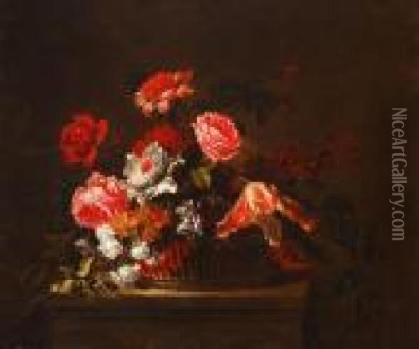 Still Lifeof Flowers In A Basket Oil Painting - Jean-Baptiste Monnoyer