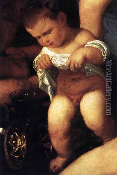 Bacchanal of the Andrians (detail) Oil Painting - Tiziano Vecellio (Titian)