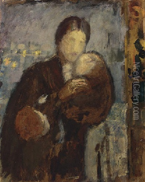 Femme Et Enfant Oil Painting - Odilon Redon