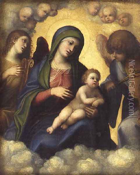 Madonna and Child with Angels c.1510-15 Oil Painting - Antonio Allegri da Correggio