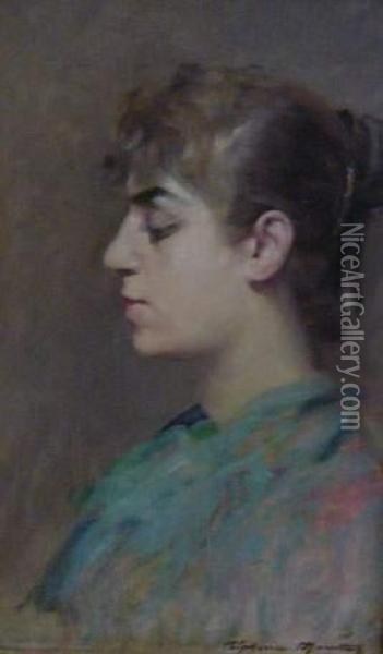 Portrait De Jeune Fille. Oil Painting - Alphonse Moutte
