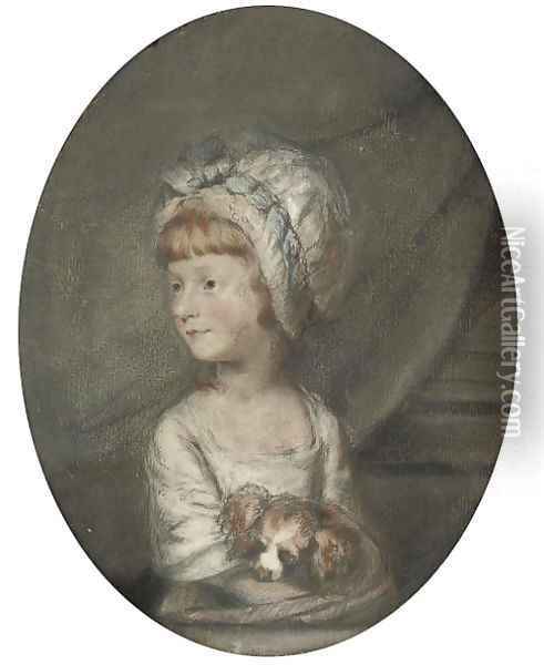 Portrait of a young girl with her dog Oil Painting - Hugh Douglas Hamilton