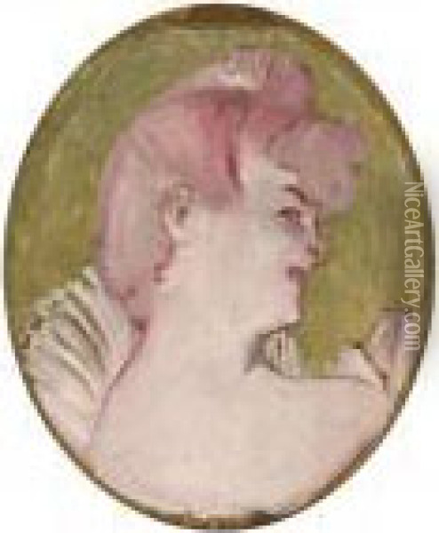 Portrait De Femme (medaillon 
Pour La Decoration Du Salon De La Maison De La Rue D'amboise, Paris) Oil Painting - Henri De Toulouse-Lautrec