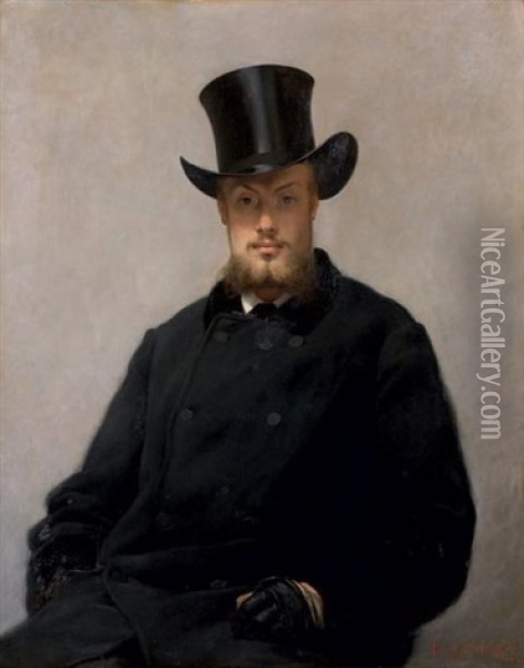 Portrait D'homme Au Chapeau Haut De Forme Oil Painting - Paul Mathey