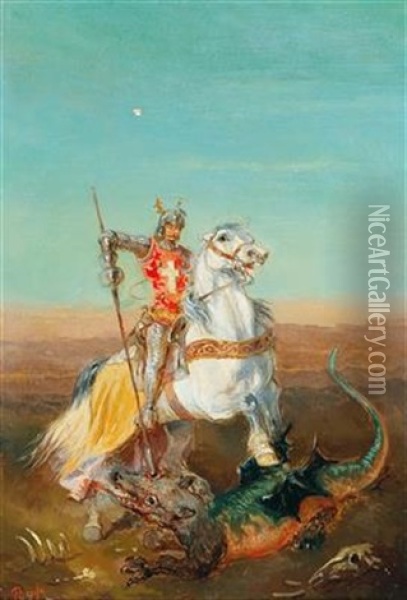 St George And The Dragon Oil Painting - Alexander Franz Von Bensa