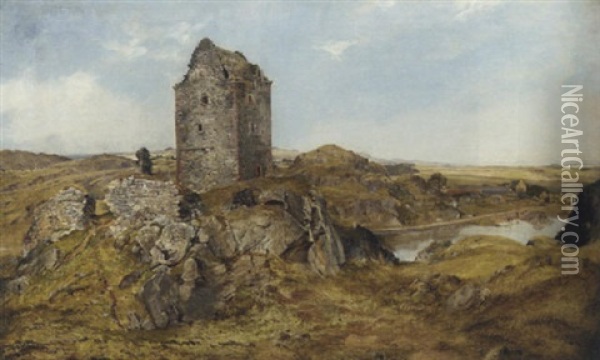 View Of A Peel Tower, (smailholm Tower, Berwickshire?) Oil Painting - Horatio McCulloch