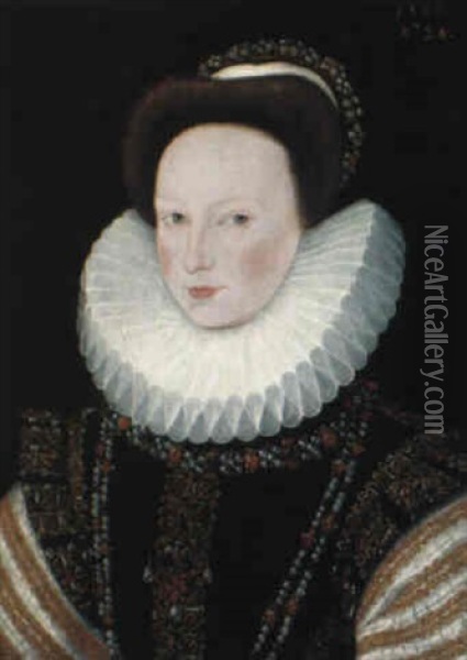Portrait Of Anne Knollys, Aged 26 Oil Painting - George Gower