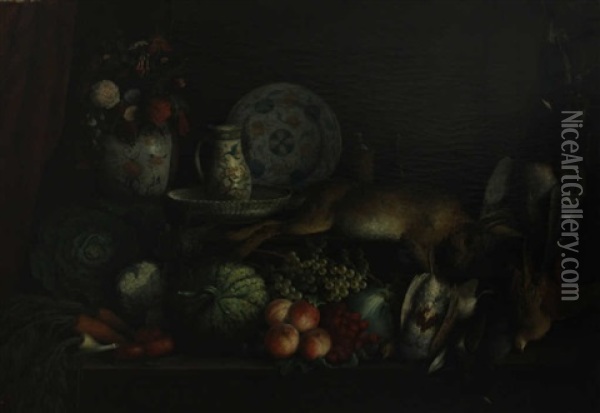 Nature Morte Au Vase Et Fruits Oil Painting - Auguste Truelle
