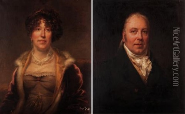 Portrait Of John Allen (+ Portrait Of His Wife; Pair) Oil Painting - William Owen