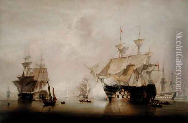 Warships Drying their Sails Oil Painting - John Christian Schetky