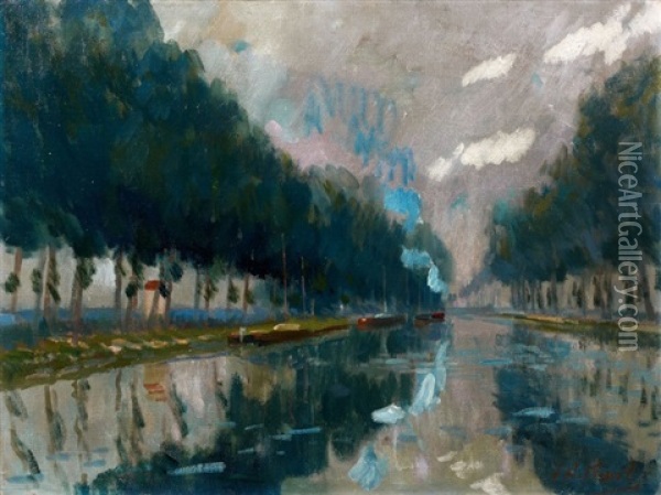 Paysage Au Canal Oil Painting - Elie Anatole Pavil