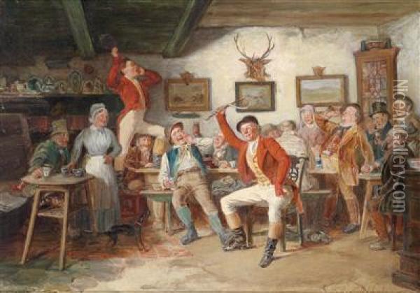 Two Happy Huntsmen With Revellers In A Tavern Oil Painting - Albert Muller-Lingke