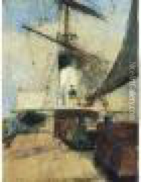 < Le Pont Du Bateau >. Oil Painting - Norbert Goeneutte