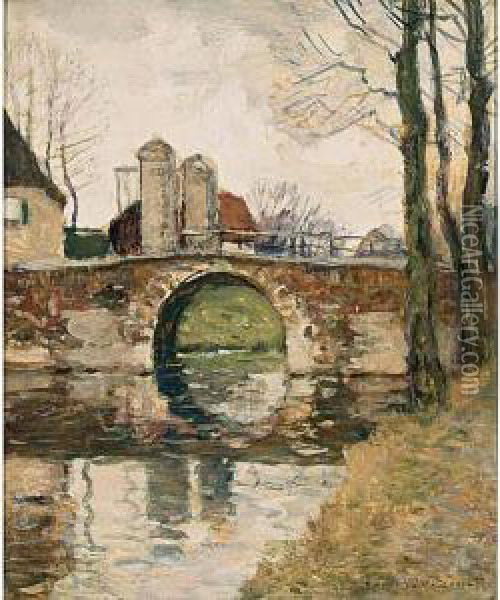 A View Of A Bridge, Laag Soeren Oil Painting - Louis Willem Van Soest