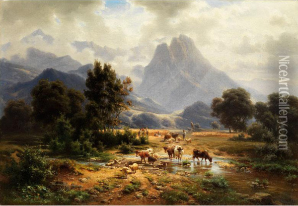 Gebirgslandschaft Oil Painting - Heinrich Hofer