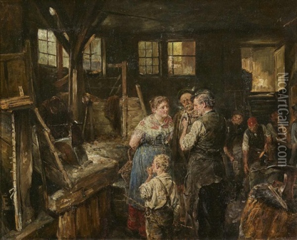 At The Blacksmith's Oil Painting - Carl Wilhelm Anton Seiler