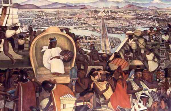 Detail from The Great City of Tenochtitlan 1945-52 Oil Painting - Diego Rivera