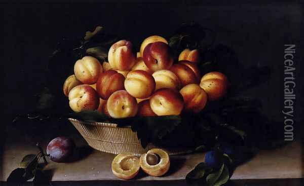 Basket of Apricots 1634 Oil Painting - Louise Moillon