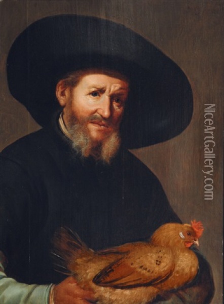 Portrait Of A Gentleman With Chicken Oil Painting - Jacob Gerritsz Cuyp