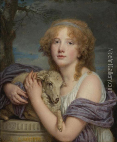 Girl With A Lamb Oil Painting - Jean Baptiste Greuze