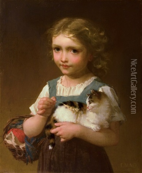 Portrat Einer Sitzenden Jungen Frau Im Trachtenkleid Oil Painting - Emile Munier